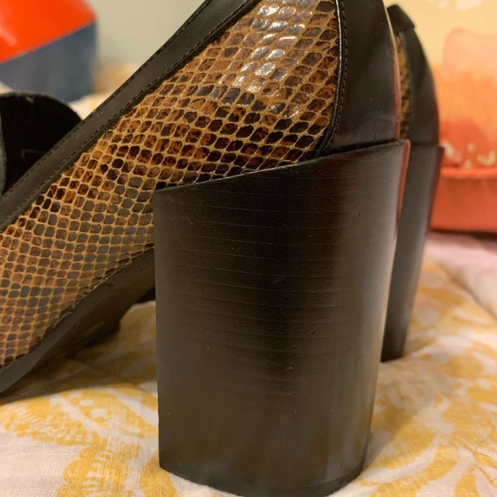 Jeffery Campbell Leather Tassel Loafers Block Heels Shoes Size 7 - Picture 3 of 10